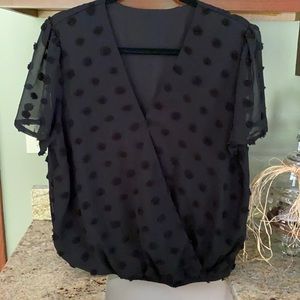 Shein adorable black wrap blouse with lining